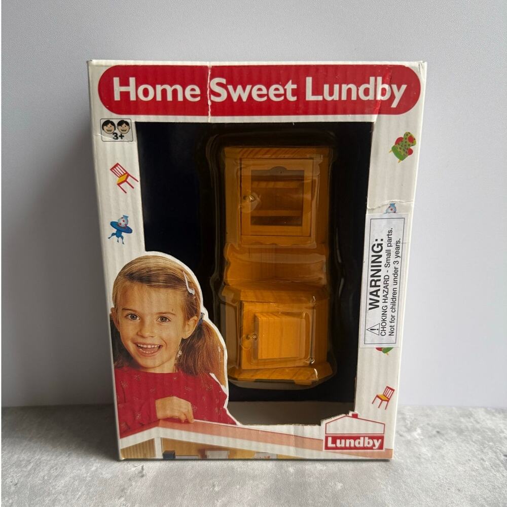 VTG Home Sweet Lundby Dollhouse Wood Corner Hutch Cabinet 1:16 Scale NIB READ